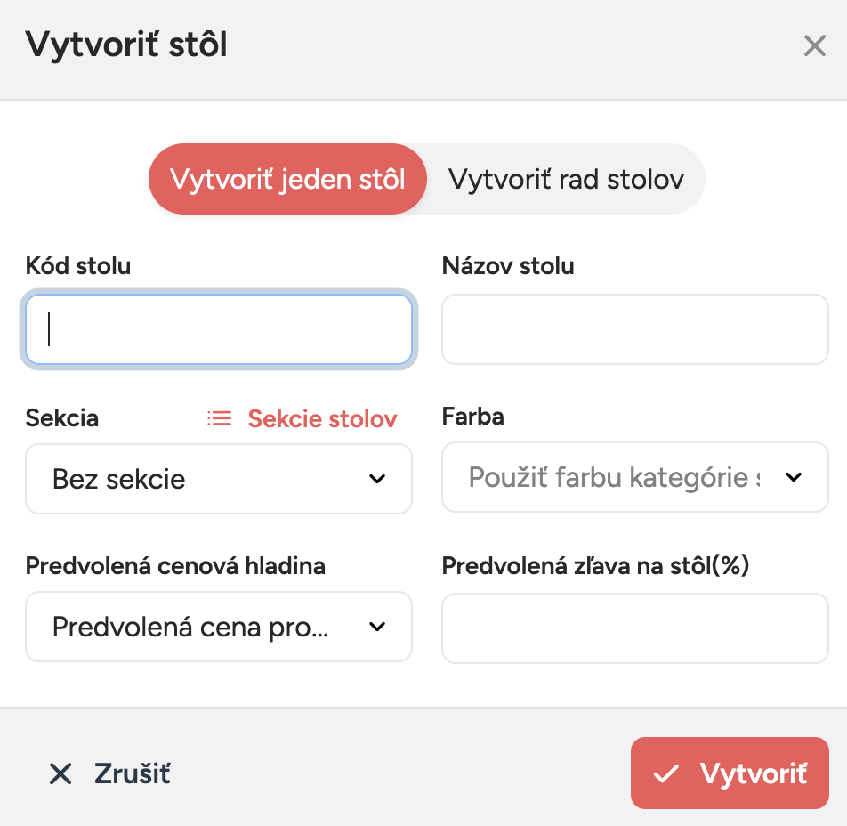 Vytvorenie jedného stola